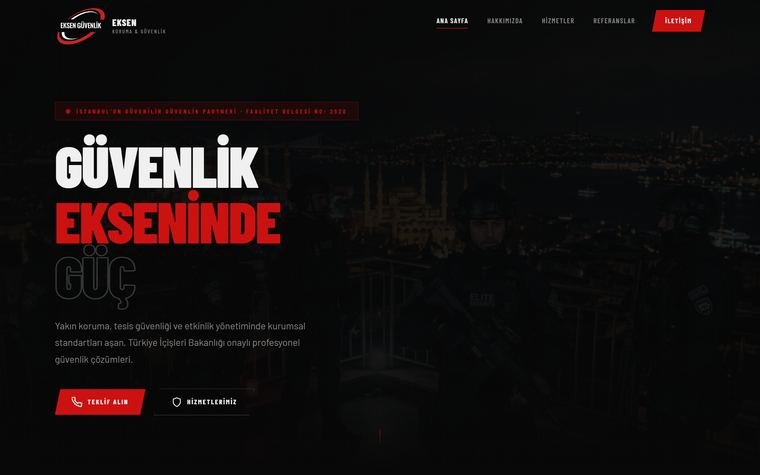 Eksen Özel Güvenlik web sitesi masaüstü görünümü