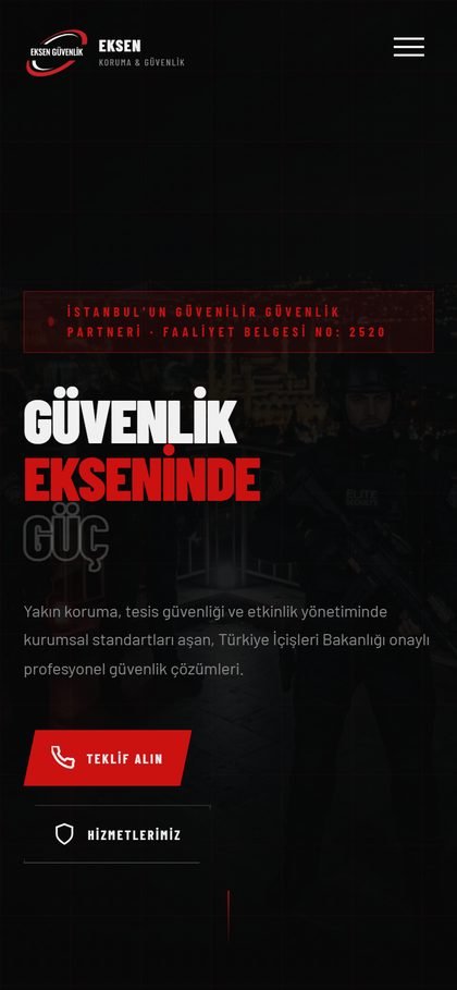 Eksen Özel Güvenlik mobil görünümü